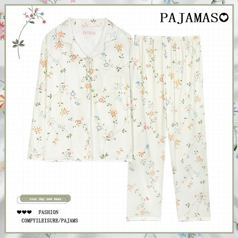 Pijamas a cuadros de algodón para mujer primavera y otoño 2025 nuevo estilo lindo traje de servicio a domicilio de manga larga de perro de pudín estilo ins