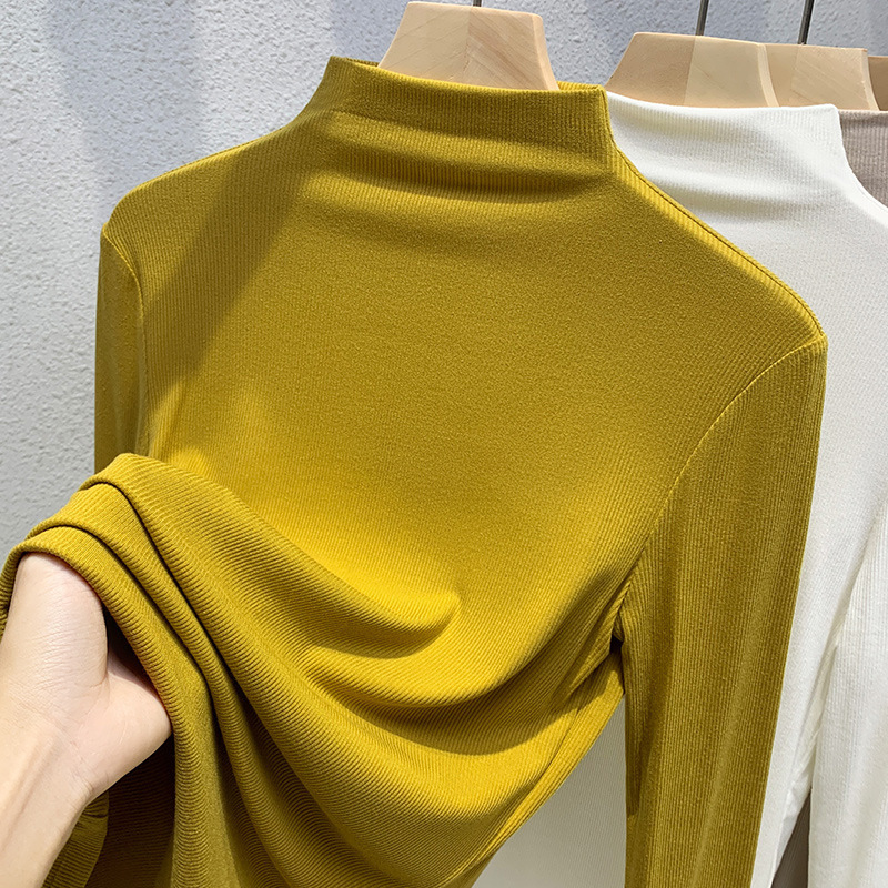 Half-High Collar Thermal Base Layer Top for Women, Warm Autumn and Winter New Style, Waist-Cinching, Stylish, Elastic Inner Wear Long-Sleeve Top