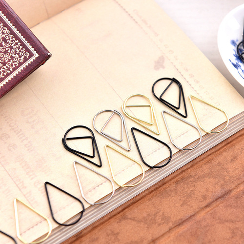 Simple water drop shaped paper clips, cute metal bookmarks, paper clips, office supplies, hand ledgers, decorative stationery wholesale