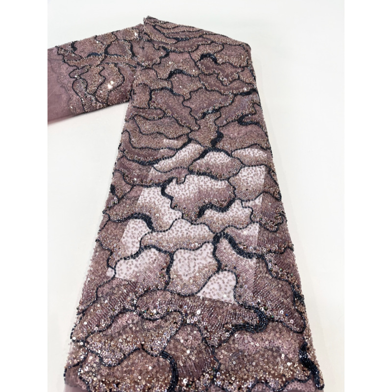 Tubo de cuentas bordado de alta gama cuentas bordado sequinado tela de red de encaje ondulado fondo DIY estilo Hepburn vestido de boda tela