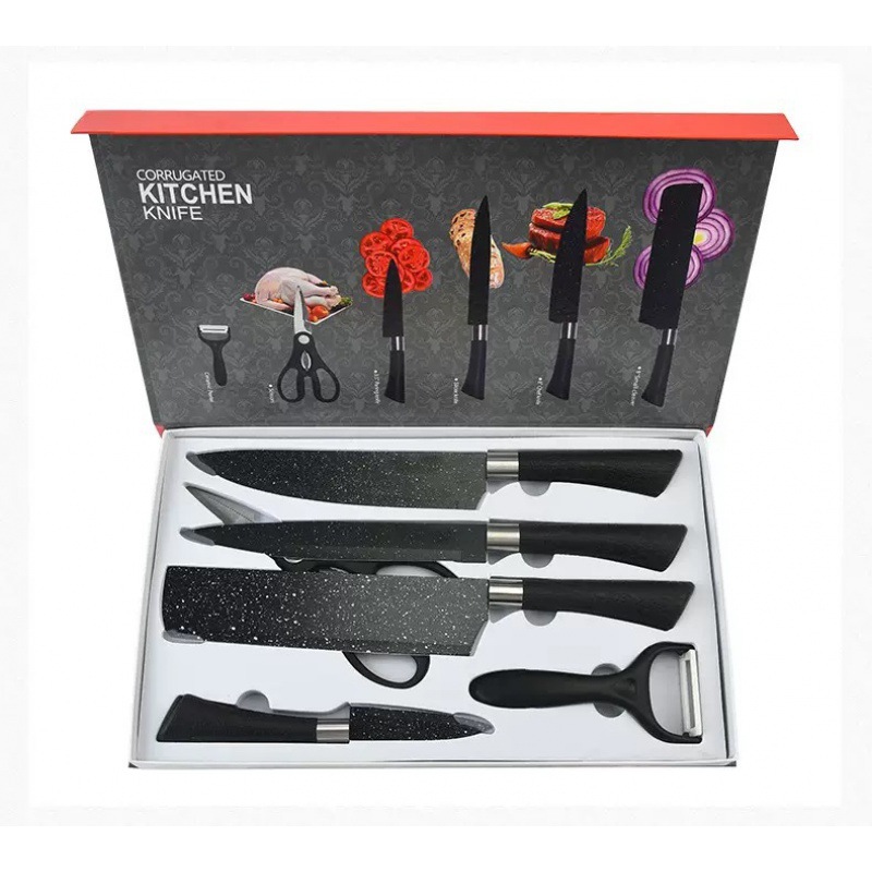 Comercio exterior en stock pintura en aerosol herradura manejar cielo estrellado tinta arroz piedra patrón seis piezas traje de acero inoxidable cuchillos de cocina del hogar traje