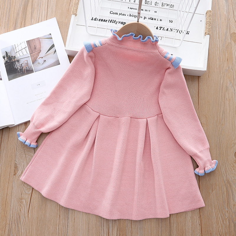 Automne et hiver filles laine bord d'oreille en bois col rond à manches longues robe de princesse petite fille 90-130 taille Western_voghion.com