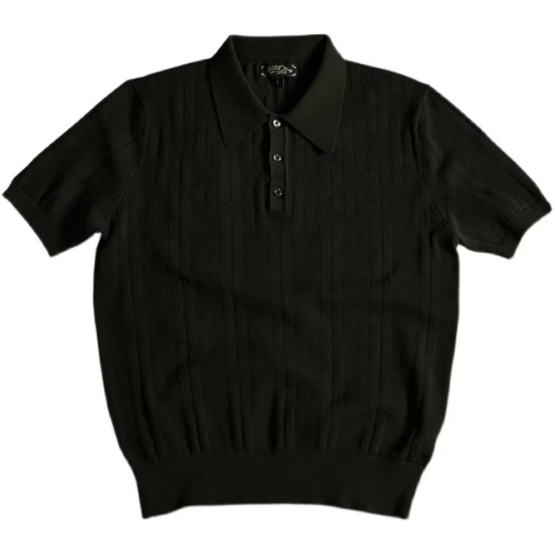 Camisa de polo de punto retro americana de manga corta Camiseta de verano de los hombres delgada marca de moda camiseta de moda de los hombres 2023 nueva moda