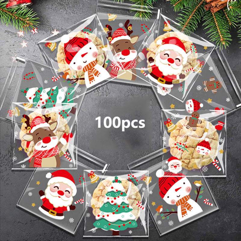 100個入り五合一クリスマスOPPキャンディー自己粘着袋チョコレート焼き菓子ビスケット間食包装袋|undefined