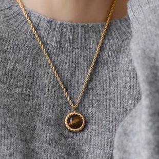 Maillard style ~ French high-grade retro natural tiger eye twist pendant beaded necklace women's sweater chain long