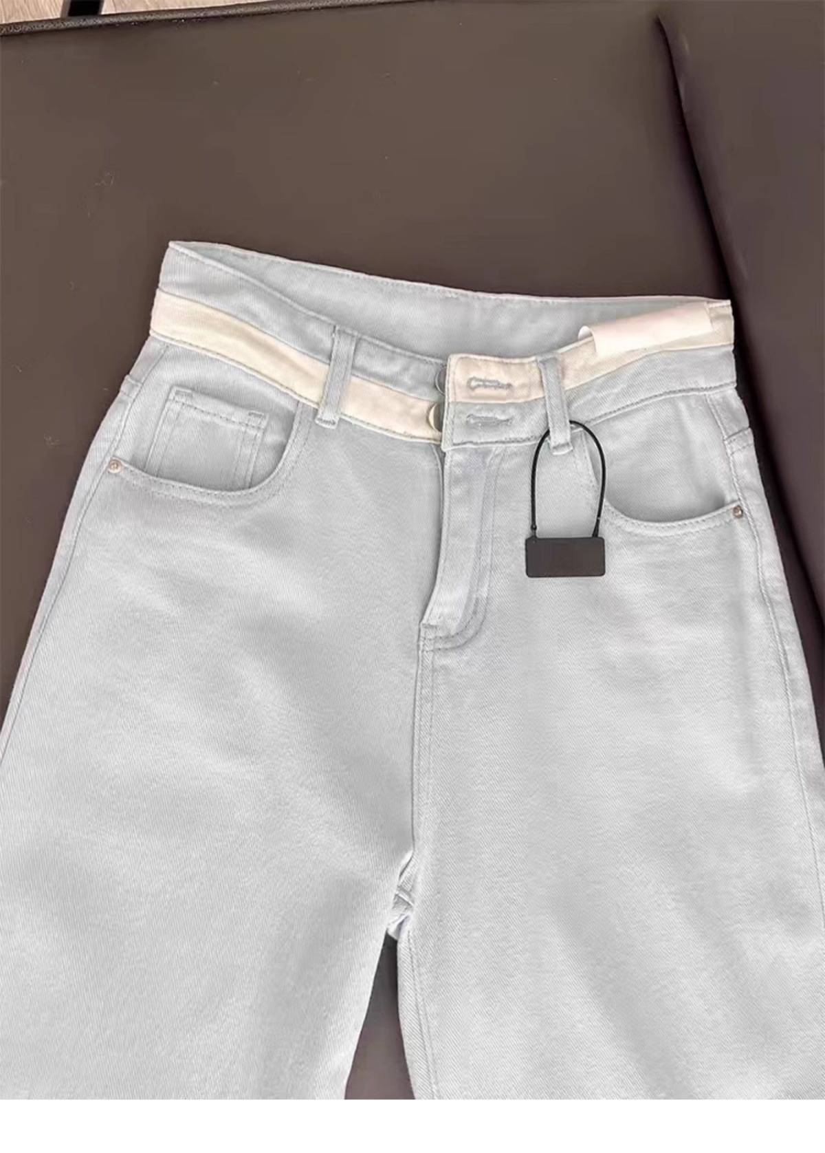 Hellblaue Damen Jeans Mit Hoher Taille Gerade Geschnitten_voghion.com