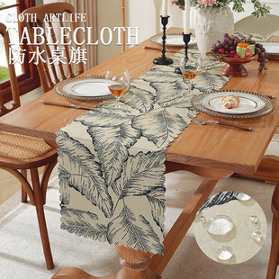 French Pastoral Style Plant Print Cotton and Linen Table Runner for Living Room, Fresh Rectangular Dining Table Cloth, Sen Series Coffee Table Cover