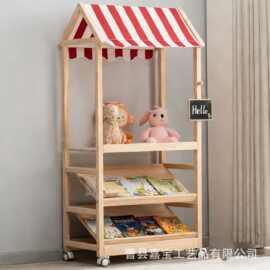 木质玩偶收纳架可移动儿童过家家小卖部置物架玩具绘本收纳架书架