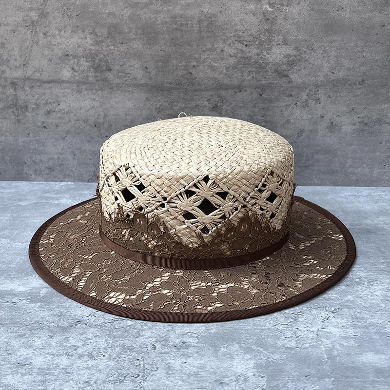 Hepburn Style Women's Raffia Straw Hat, Vintage Sun Protection_voghion.com