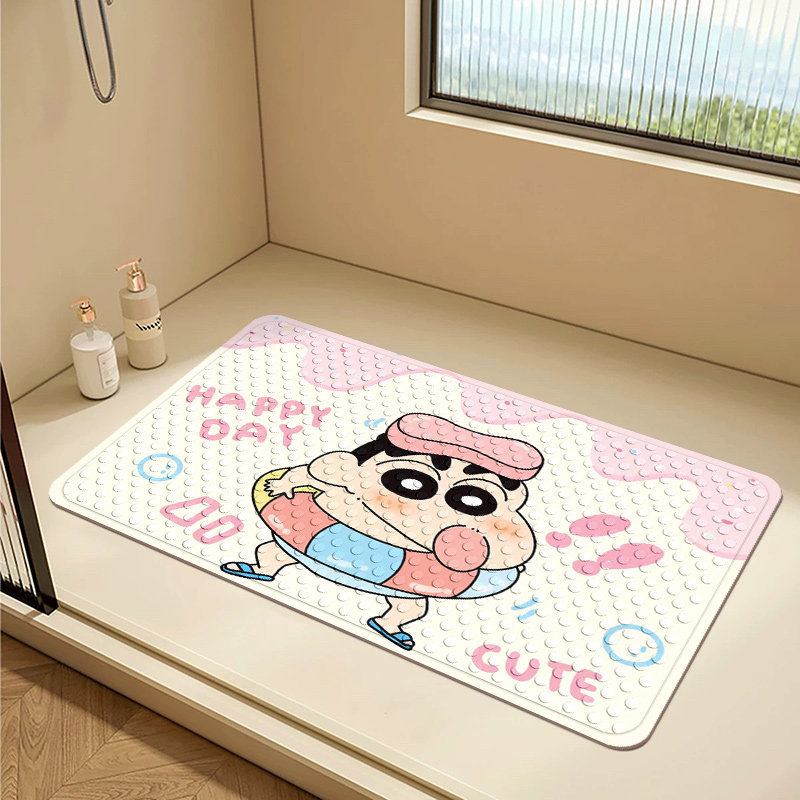 Crayon Shin-Chan Suction Cup Floor Mat for Shower Room, Anti-Slip and Anti-Fall Mat for Home Use, Dirt-Resistant and Water-Draining Mat for Bathroom