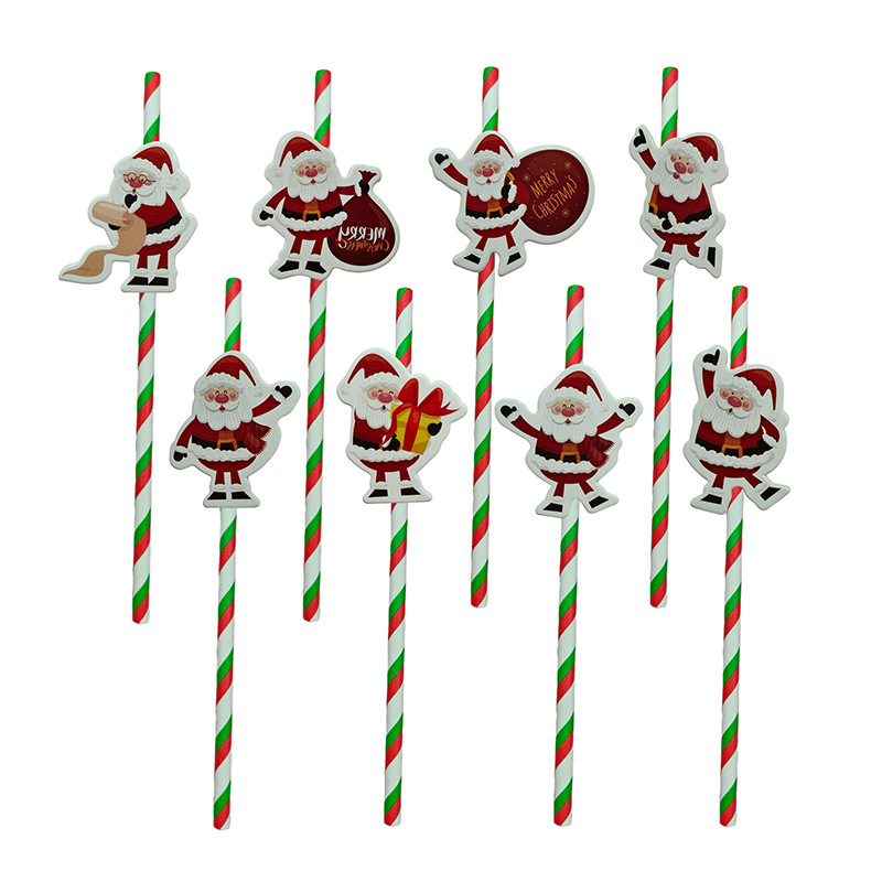 Papá Noel de fiesta de Navidad transfronteriza paja desechable postre pastel cóctel paja decorativa
