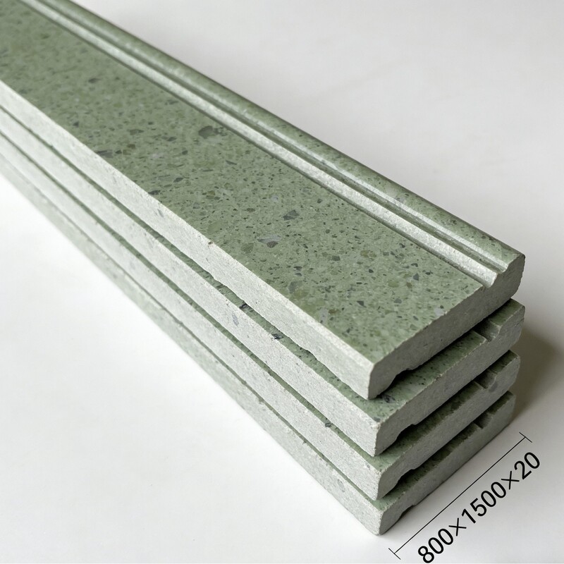 Terrazzo Precast Baseboard Tiles, Green and Yellow Skirting Corner Trim Strips, Specifically for Living Room and Bedroom Decoration