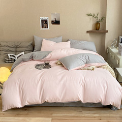 Cross-border students' three-piece set, machine-washable cotton student dormitory AB version color-blocked bedspread and duvet set