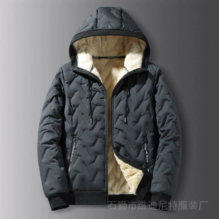 跨境爆款连帽棉衣男士棉服冬加绒外套保暖棉衣超声波棉衣牙刷棉袄