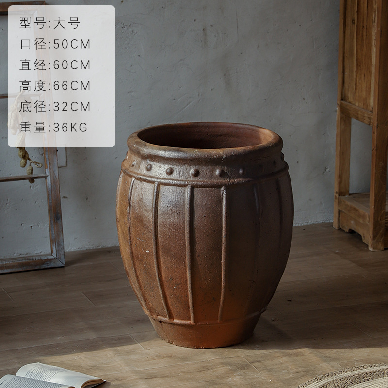 Decoración silenciosa de cerámica maceta de cerámica de color de tierra vasijas de flores de barril de cerámica residencial vasijas de cerámica rural vasijas de cerámica pastorales