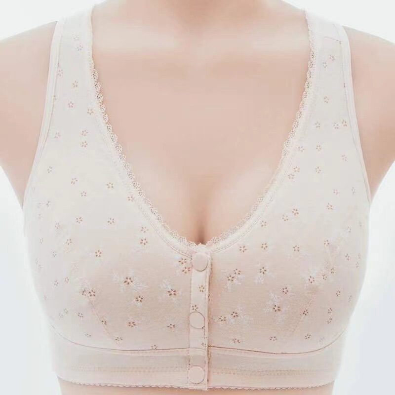 New Middle-aged and Elderly Mother Cotton Vest Underwear Front Opening Buckle plus size Without Steel Ring Thin Bra Bra for Women