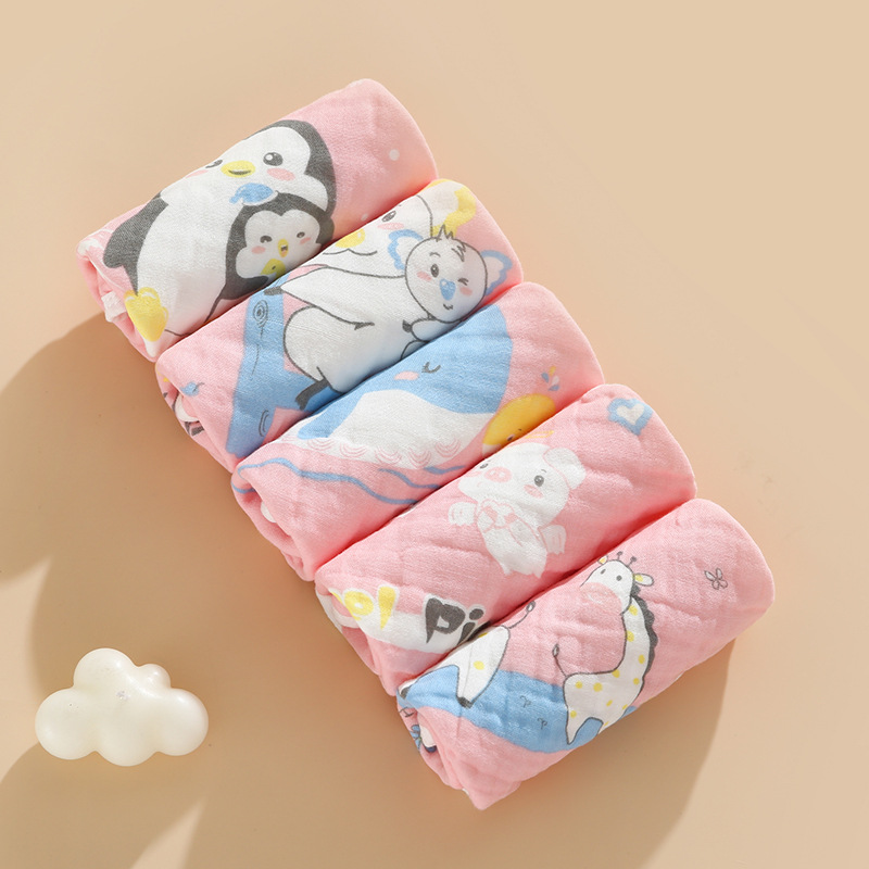 Toallas cuadradas tipo A gaza de algodón absorbente de agua transpirable impresión de lavado facial toallas cuadradas toallas para niños recién nacidos