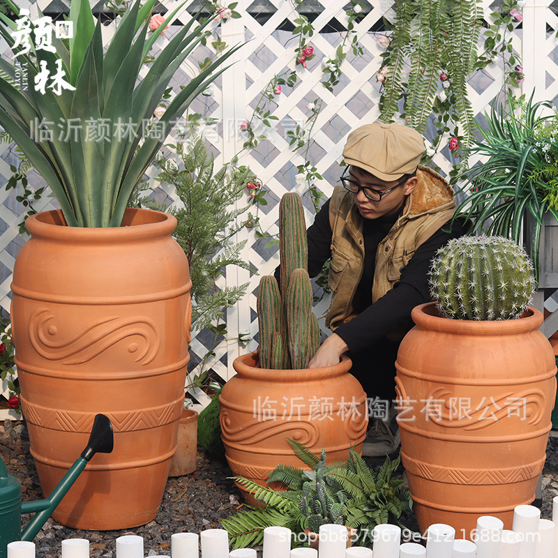 Paisaje de aterrizaje maceta de cerámica roja maceta de cerámica gruesa jardín decoración jar jardín jardín jardín floresta combinación de cerámica ventilada pastoral
