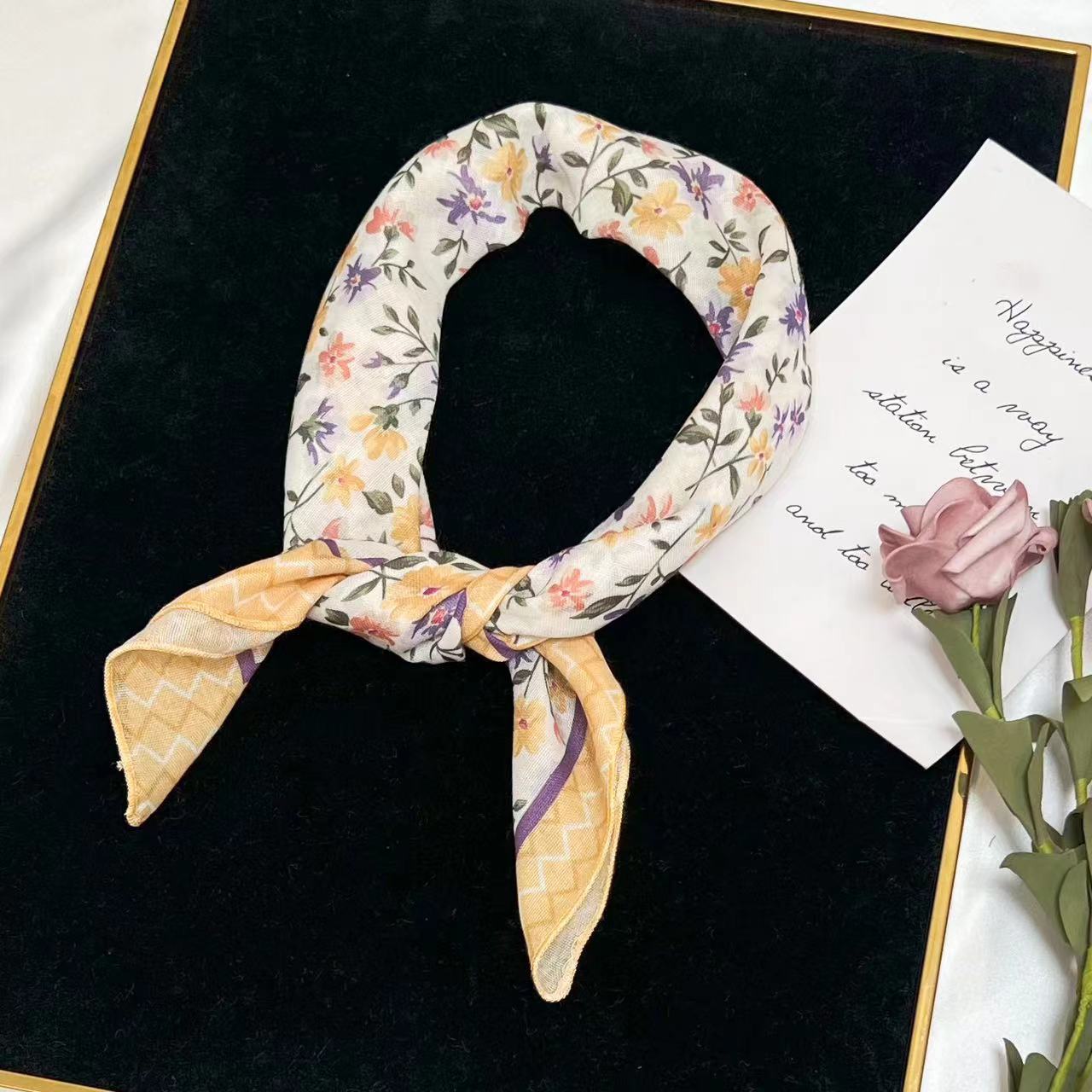 60g Weight Kerchief Classification Daily Occasion cotton and linen Material Flower Pattern Summer Season Women's Gender IG Style Style Women's IG Style Flower Cotton And Linen Kerchief 124