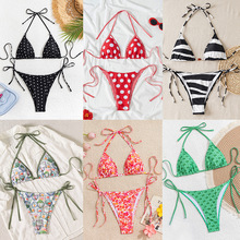 2025新款欧美外贸亚马逊bikini三点式黑白印花性感分体比基尼泳衣