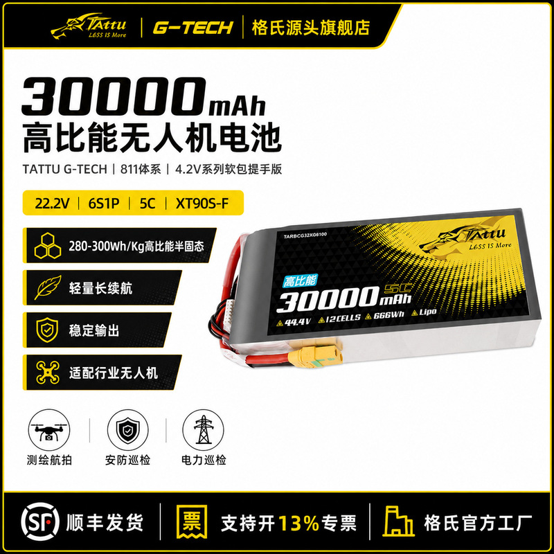 Grignard Semi-Solid-State Lithium Battery 30000Mah 6S 22.2V High-Energy High-Endurance Battery for Drones Grignard Semi-Solid-State Lithium Battery 30000Mah 6S 22.2V High-Energy High-Endurance Battery for Drones