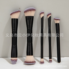 跨境爆款高质量双头化妆刷木柄三色软毛粉底套装化妆刷工厂现货