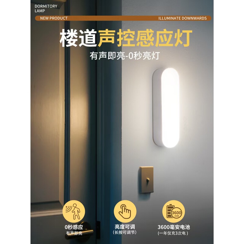 Voice-Controlled Light Corridor Sensor Light Entrance Door Stair Step Night Home Door Aisle Integrated Wireless Night Light