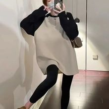 遮臀内搭T恤女春秋冬2024新款韩版遮肉宽松显瘦拼接中长款打底衫