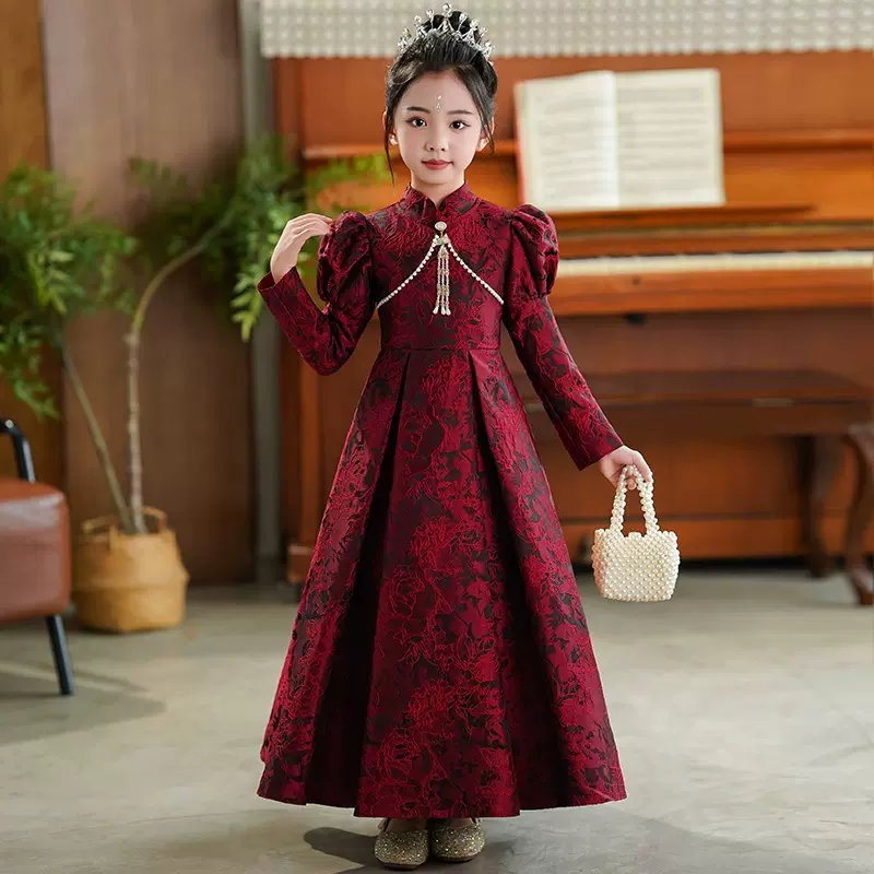 公主汉服女童拜年服儿童过年服冬装旗袍冬季新年衣服中国风连衣裙