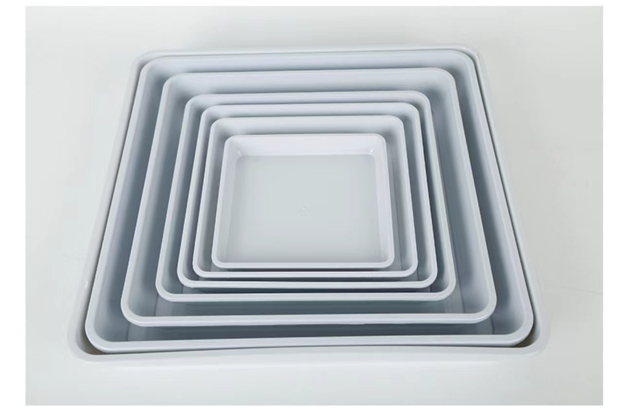 Suministro del fabricante de bandejas cuadradas para macetas, bandejas recolectoras de agua, bandejas cuadradas de plástico, bases cuadradas para macetas, venta al por mayor