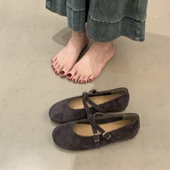 2025秋新款交叉扣带红色婚鞋玛丽珍单鞋软底芭蕾舞平底女鞋子