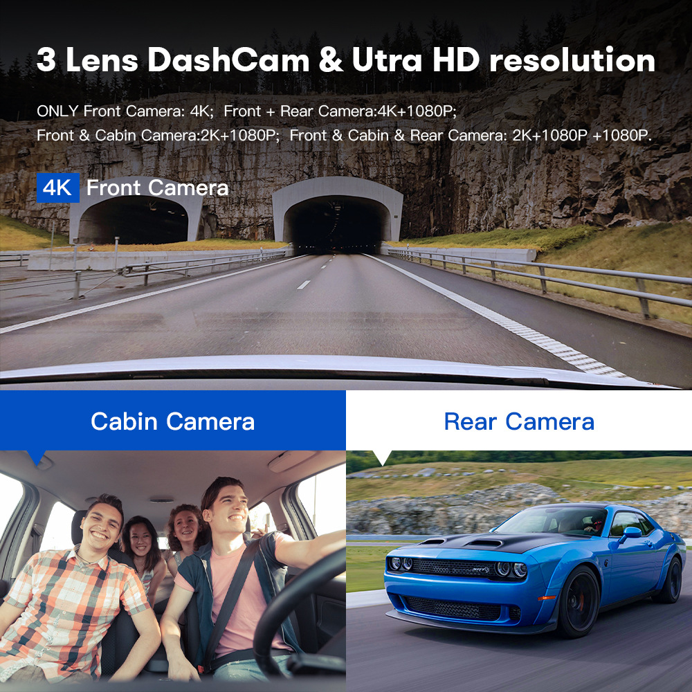 AZDOME driving recorder three lens recorder 4K 1080P 1440P built-in WIFI GPS car track