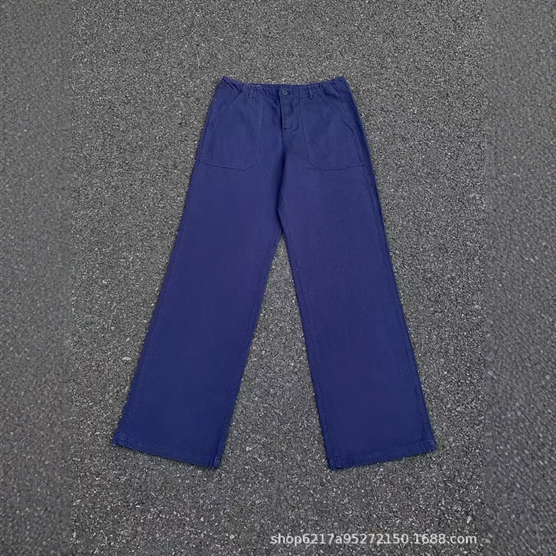 Cross-Border Supply Cleanfit Work Pants Blue Washed Vintage Denim Wide-Leg Pants Skateboard Straight Pants