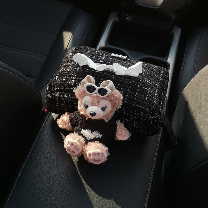 Caja de pañuelos para coche, caja de reposabrazos para coche, caja de cartón, colgante, coche, lindo adorno de oso Duffy de dibujos animados