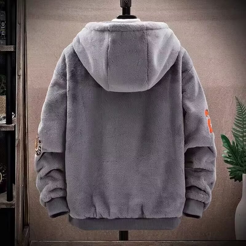 (2개) 가을과 겨울 자켓 전국 조수 양고기 벨벳 두꺼운 따뜻한 자수 스웨트 셔츠 남자의 느슨한 지퍼 커플 후드 재킷