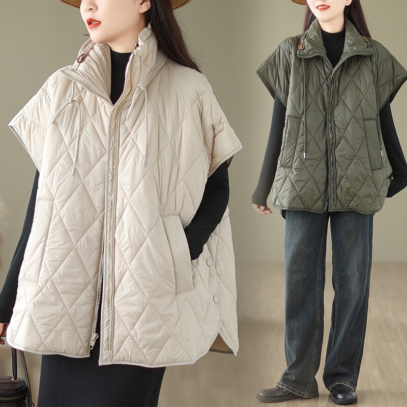 Diamond Plaid Top Vest 2023 Winter New Loose Women's Clothing Work Clothing Simple Cotton Vest Jacket for Women