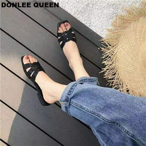 Fashionable foreign trade plus-size sandals for women,  new summer flat shoes, fairy toe Roman shoes, cool slides, Korean style