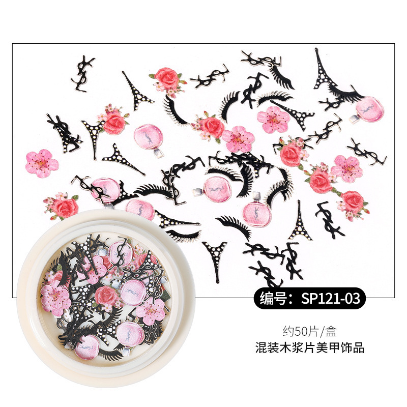 Decoraciones de uñas estilo celebridad de internet, láminas ultrafinas de pulpa de madera, pequeñas flores de margarita y hojas, pegatinas mixtas para uñas con decoración de lámina dorada.