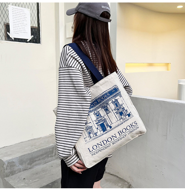 Chic French Canvas Shoulder Bag For Women Large Capacity Work Tote_voghion.com
