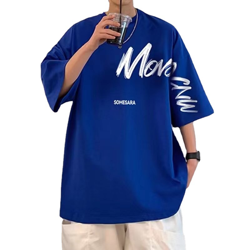 Klein azul Camiseta de manga corta de los hombres de verano suelta nicho de la moda nacional media manga ins marca de moda calle más tamaño camiseta
