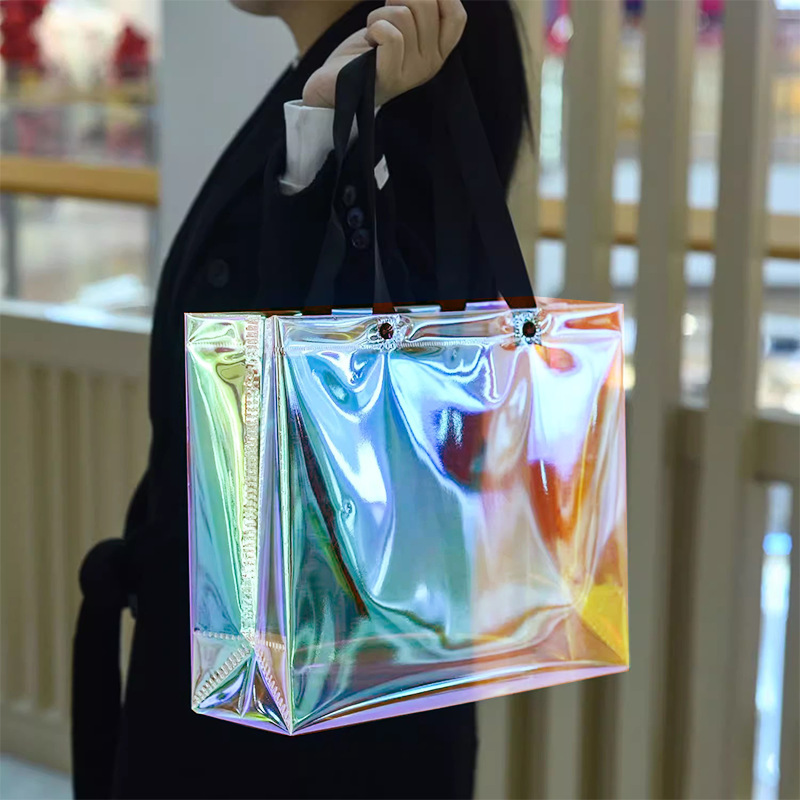 Internet Celebrity Classy Colorful Pvc Transparent Concealed Buckle Plastic Handbag Clothing Store Gift Packaging Shopping Bag Ready for Sale Internet Celebrity Classy Colorful Pvc Transparent Concealed Buckle Plastic Handbag Clothing Store Gift Packaging Shopping Bag Ready for Sale