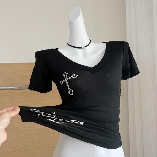 Women's Loose-Fitting 2025 Summer Large-Sized Print V-Neck T-Shirt