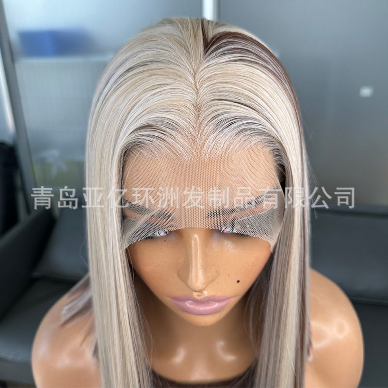 2025年アマゾンヨーロッパとアメリカのかつらミッドポイントミックスカラーピックアップショートストレートヘアフロントレース化学繊維かつら工場卸売|undefined