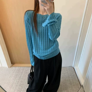 2026秋冬新款设计感一字领套头长袖针织衫女法式修身百搭毛衣内搭