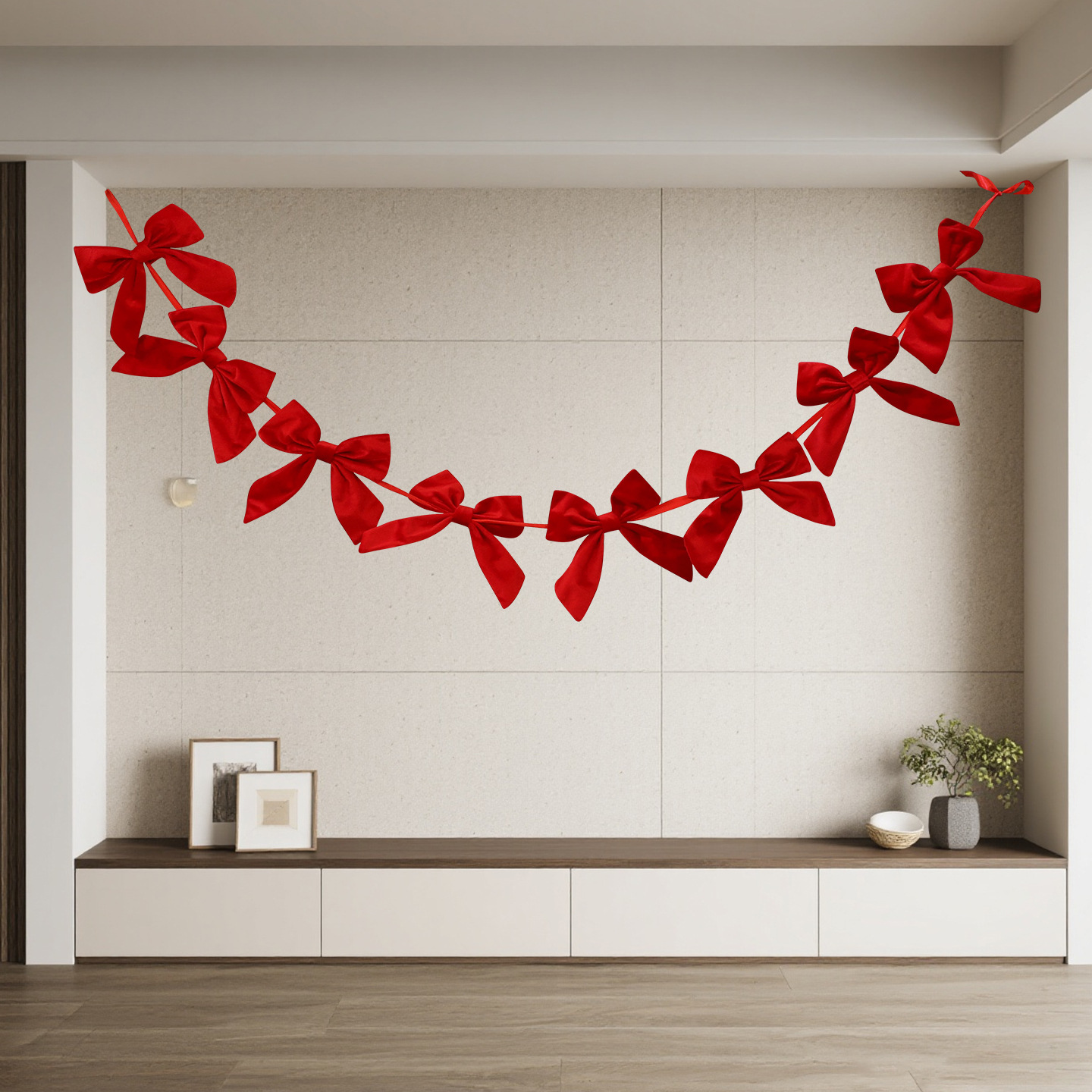 Christmas Bow Bunting Garland – Decorative Holiday Banner For Trees, Windows & Festive Displays_voghion.com