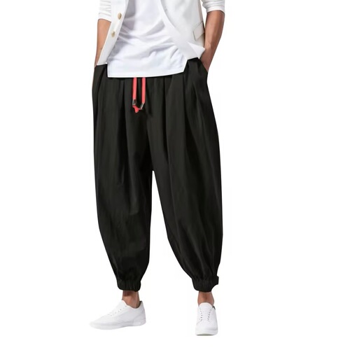 Men's wide-leg loose-fit lantern-style cuffed pants harem tapered pants