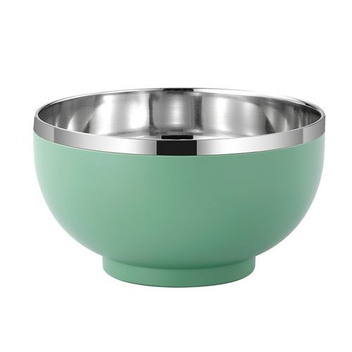 Stainless steel double-layer bowl high-end children's bowl home use rice bowl soup bowl anti-drop large bowl baby small bowl noodle bowl