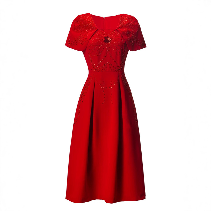Chinese-Style Wedding Retro Red Bridesmaid Dress with Heavy Embroidery, Sequins, Waist-Cinching Square-Neck Gown for Women, High-End Chinese-Style Wedding Retro Red Bridesmaid Dress with Heavy Embroidery, Sequins, Waist-Cinching Square-Neck Gown for Women, High-End