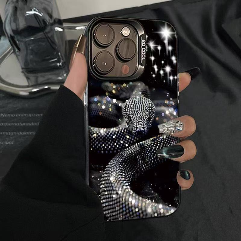 Nueva serpiente negra brillante para iPhone 16 funda para teléfono móvil Apple 15promax/14 Europa y América 13pro12 transfronterizo