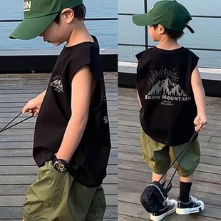 Children's 2025 New Korean Style Boy's Vest Summer Boys' Sleeveless Loose Top Children's Printed T-shirt Round Neck
